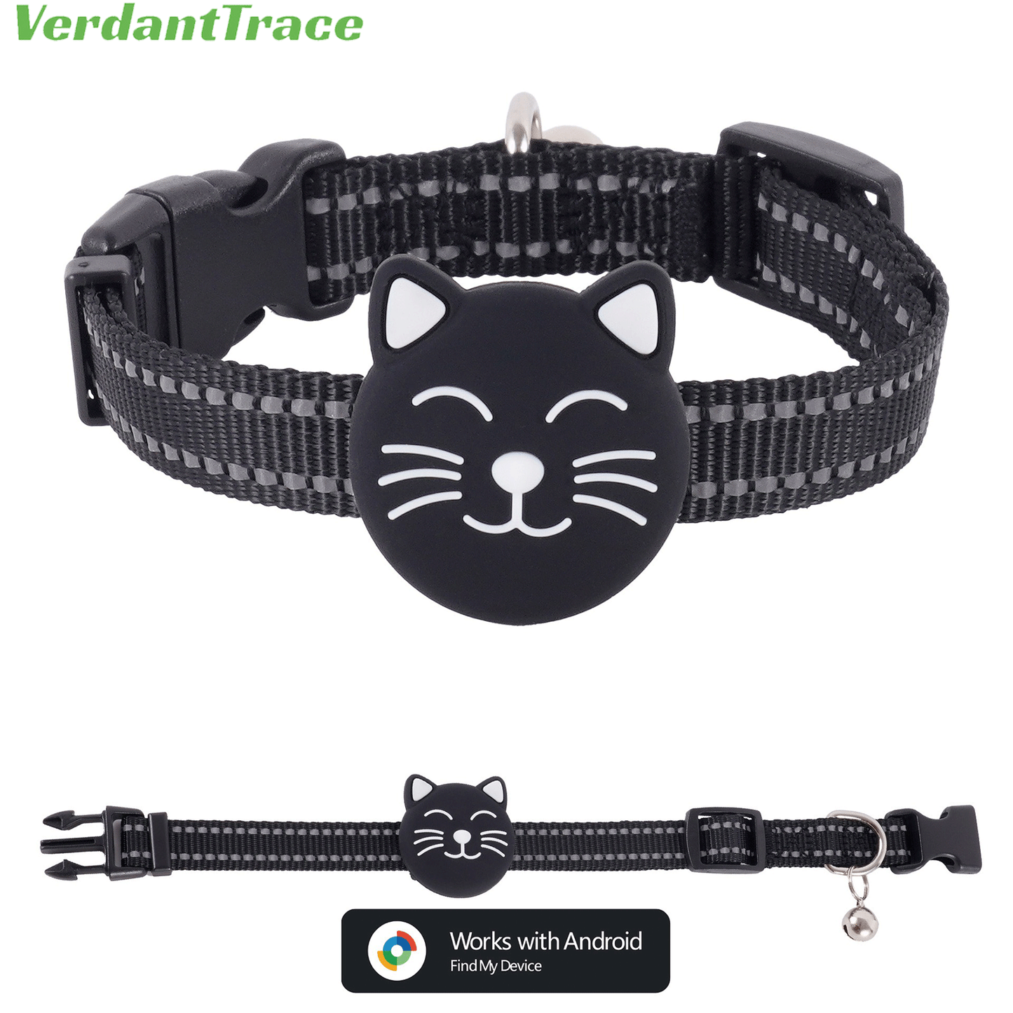 Black VerdantTrace VT22 pet finder tag collar compatible with Google Find Hub on Android