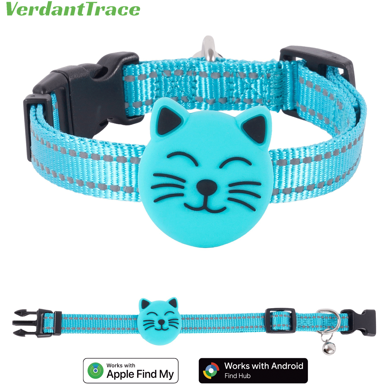 Blue VT22 pet finder tag collar for Apple Find My and Google Find Hub