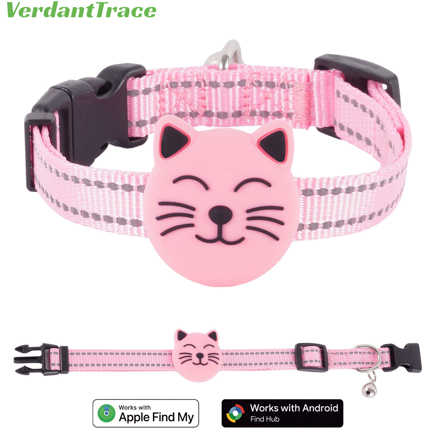 Pink VT22 pet finder tag collar for Apple Find My and Google Find Hub