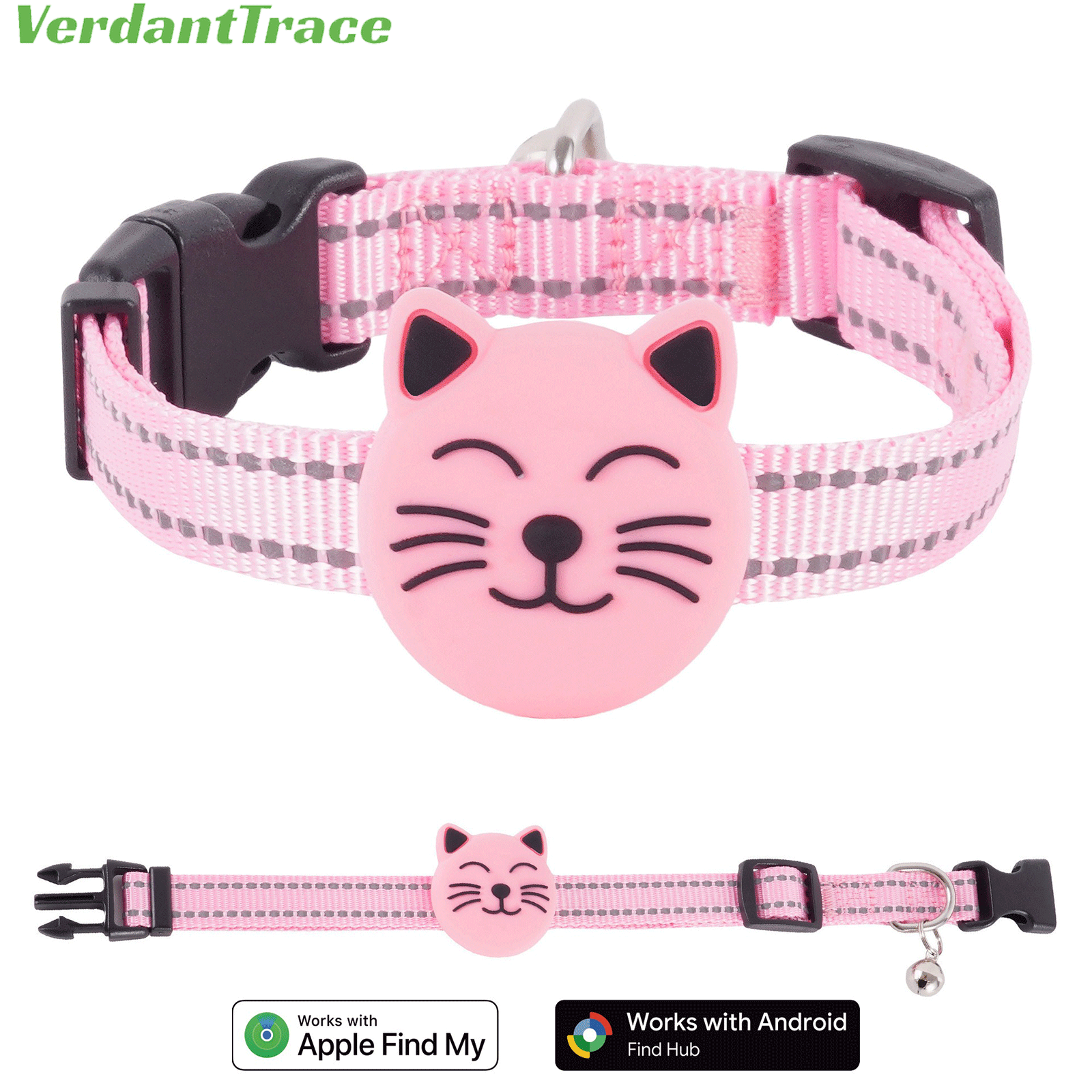 Pink VT22 pet finder tag collar for Apple Find My and Google Find Hub