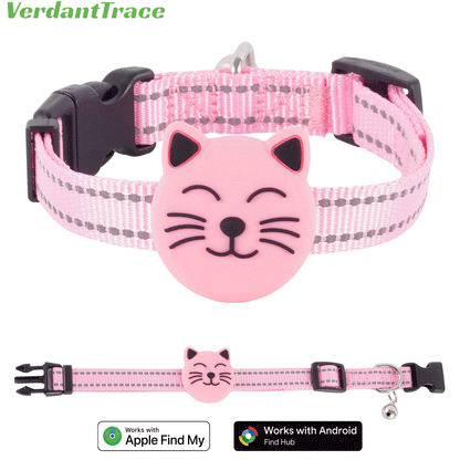 Pink VT22 pet finder tag collar for Apple Find My and Google Find Hub