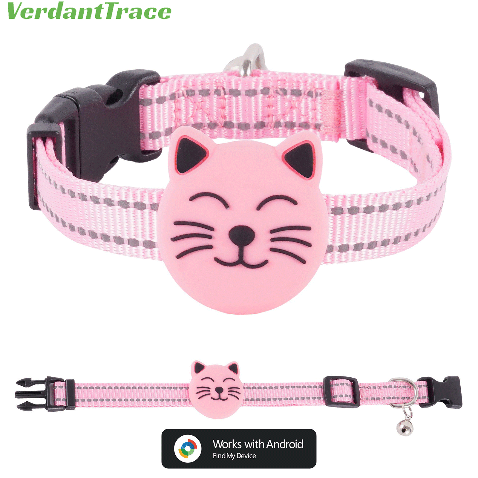 Pink VT22 pet finder tag collar for Google Find Hub