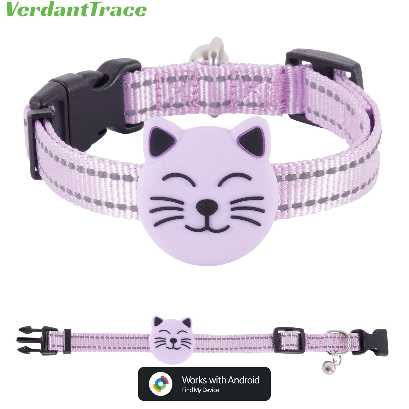 Purple VT22 pet finder tag collar for Google Find Hub