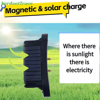 Side view of VerdantTrace VTA7 livestock GPS tracker showing solar and magnetic charging design