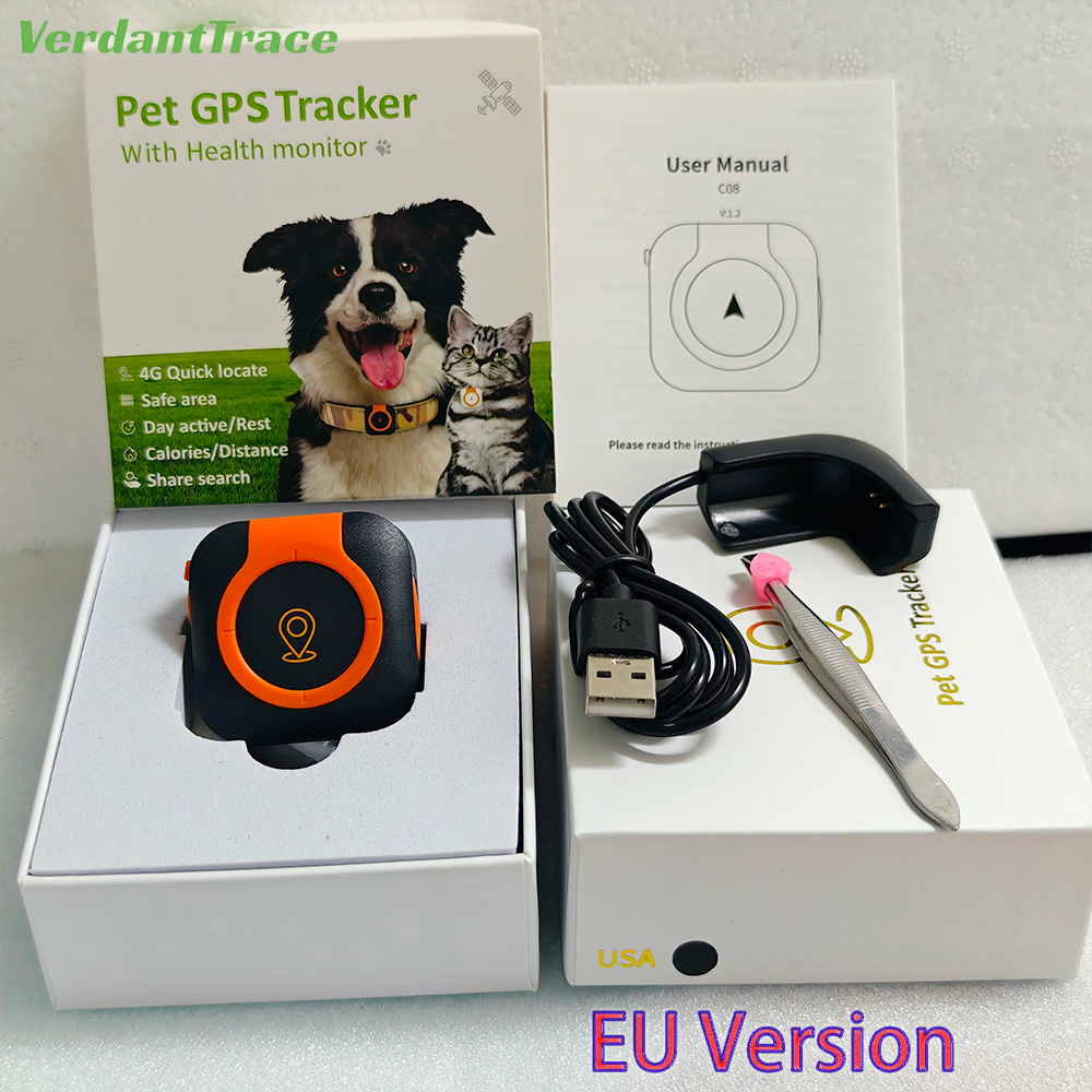 Black and orange VTC08 tracker package labeled EU version