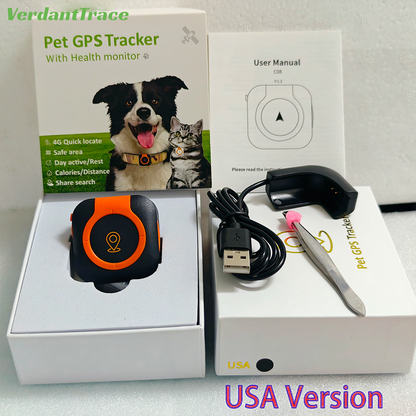Black and orange VTC08 tracker package labeled USA version