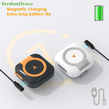 Black and white VTC08 pet trackers with magnetic charging cables