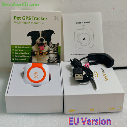 White and orange VTC08 tracker package labeled EU version